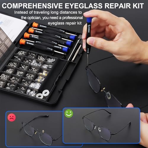 STREBITO Glasses Repair Kit, All-in-One Eyeglass Repair Kit with 16 Sizes of Screws, 12 Pairs of Nose Pads & Tweezer, Precision Screwdriver Set for Glasses, Sunglasses, Watches & Small Electronics