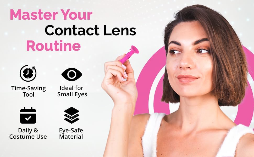 OptiWand Pink 2 Pack Small Soft Contact Lens Removal & Insertion Tool - Silicone Rubber Soft Lens Applicator & Remover Device with Pincher End & Finger Grips - Safe & Easy on Eyes, Travel Size 1.75"