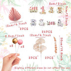 40Pcs Wild One Cake Topper Safari 1st Birthday Decorations Girl Jungle Wild One Cake Decorations Safari Zoo Animal First Birthday Party Cake Toppers Baby Shower