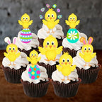 Easter Chicks Edible Cupcake Toppers - Stand Up Wafer Cake Decorations, Yellow Chicks Cake Topper, Easter Party Decorations, Cute Chicken Cookie Decorations 2 Inch / 5cm UNCUT (12)