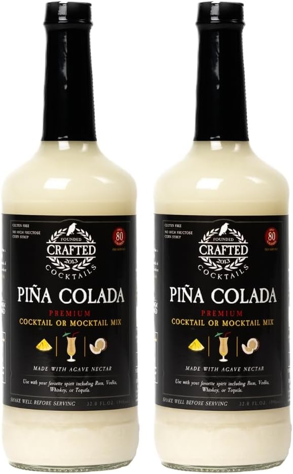 Crafted Cocktails Piña Colada Mix | 2 Pack | Only 80 Calories per Serving | Premium Coconut Cream, Pineapple Juice, & Sweetened with Agave | Makes about 8 Cocktails or Mocktails per Bottle