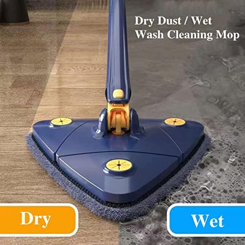 360° Rotatable Adjustable Cleaning Mop Reusable Triangle Mop with 52.1'' Long Handle Automatic Wringing Squeezing Water Cleaning Mop Spin Mop Wet Dry Scrubber Brush for Floor Ceiling Window (Blue)