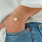 Turandoss Initial Bracelets for Women - Dainty 14K Gold Plated Letter A-Z Charm Disc Bracelet for Women Trendy Jewelry Gifts