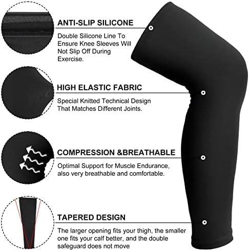 Sosation 8 Pcs Knee Brace Undersleeve Knee Sleeve for Under Brace Closed Patella Compression Breathable Leg Sleeves for Men Women Thigh Shin Support for Sports Protector(Large)