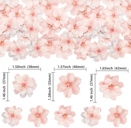 Gyufise 54Pcs Edible Cherry Blossoms Cake Decorations Edible Cherry Blossoms Cupcake Toppers Wafer Paper Flowers Cake Toppers for Baby Shower Kids Birthday Party Cake Food Decorations Supplies Pink