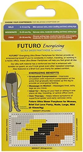 Futuro Energizing Ultra Sheer Pantyhose for Women, Helps Relieve Symptoms of Mild Spider Veins, Mild Compression, Brief Cut, Large, Nude