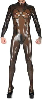 Latex Brown Women's Loose Jumpsuit Racing Uniform Party Role Play Black Decoration Hand Customized 0.4mm,Transparent Black,Small