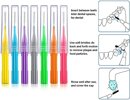 Patelai 100 Count Interdental Brush Set, Soft Braces Cleaner Picks with Cap, Multi Size Teeth Gap Cleaning Tool for Orthodontic Care Bridge Implant Travel Kit(Stylish Colors)