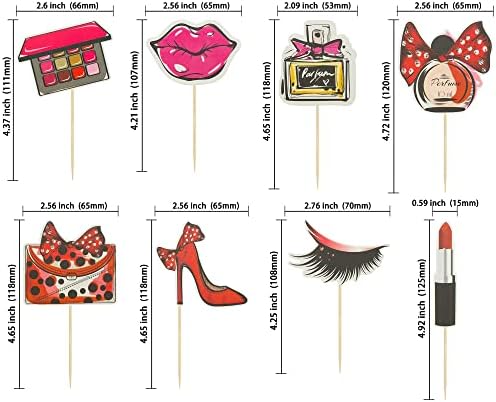 Gyufise 32 Pack Makeup Cupcake Toppers Happy Birthday Glitter Cosmetics Theme Bridal Shower Cake Toppers Makeup Theme Girl Birthday Party Cake Decoration Supplies
