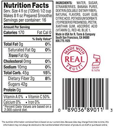 Torani Real Fruit Smoothie Mix, Strawberry Banana, 64 Ounce