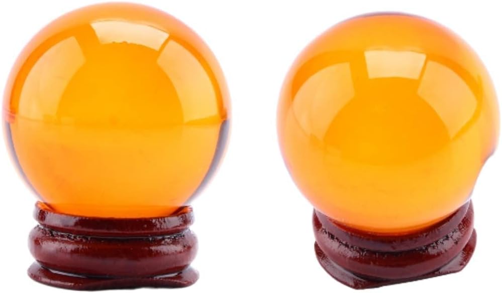 40 MM Natural Citrine Crystal Sphere Ball, Feng Shui Natural Transparent Ball Citrine Quartz with Holder for Wealth and Protect The House