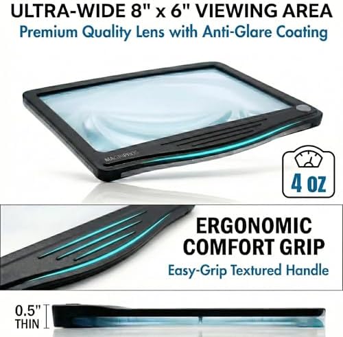 MagniPros 5X Rechargeable Large Ultra Bright LED Page Magnifier with Anti-Glare Lens & 3 Color Dimmable Light Modes, Relieve Eye Strain- Ideal for Reading Small Prints, Low Vision, Seniors