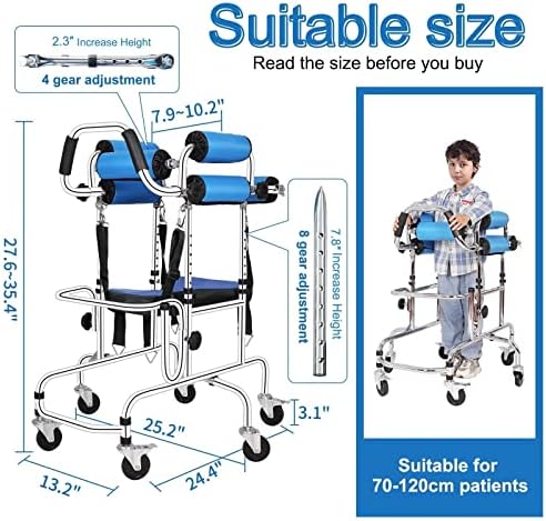 6-Wheels Walkers Disabled Children Cerebral Palsy Disabled Kids Walker, Upgrade Double Cushion Auxiliary Equipment Rehabilitation Standing Walking Aid for Lower Limb Training and Assis