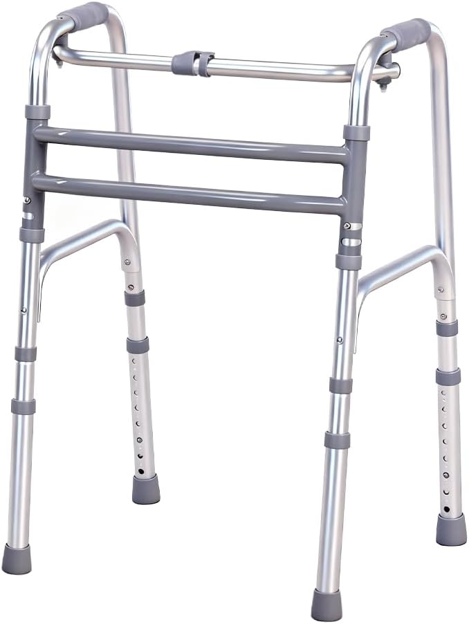 Folding Standard Walkers for The Seniors,MAX 350lbs，Portable Aluminum Alloy Walker，Adjustable Height, 2-in-1 Fixed，Cross Walk Modes Aluminum Frame Height Adjustable Standard Walkers