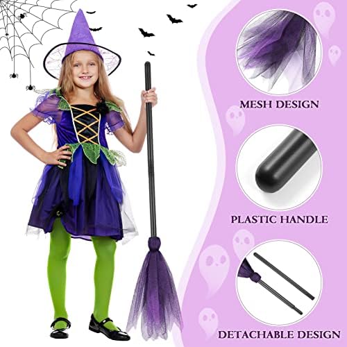 Ipetboom 2pcs Halloween Witches Broom Halloween Costume Broomstick Props Dress Up for Cosplay Party, Purple, 35.43 Inches