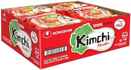 Nongshim Ramen Noodles, Gourmet Instant Ramen, Premium Microwavable Noodle Soup, Kimchi, 4.2 Ounce (Pack of 16)