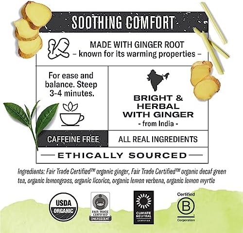 Numi Organic Ginger Lemon Tea, 100 Decaf Green Tea Bags
