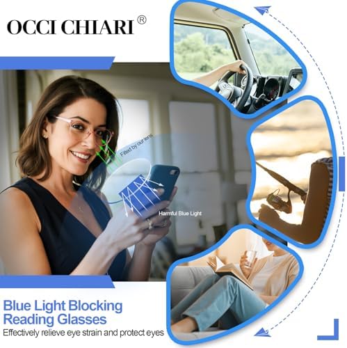 OCCI CHIARI 1.5 Reading Glasses Women Blue Light Blocking Anti Glare Computer Readers for Petite Face Pink Frames