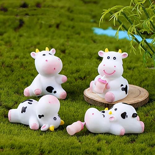 MAOMIA 6 Pcs Cow Figures for Kids, Cute Animal Toys Set Cake Toppers Cow Fairy Garden Miniature Figurines Collection Playset Moss Landscape DIY Terrarium Crafts Ornament