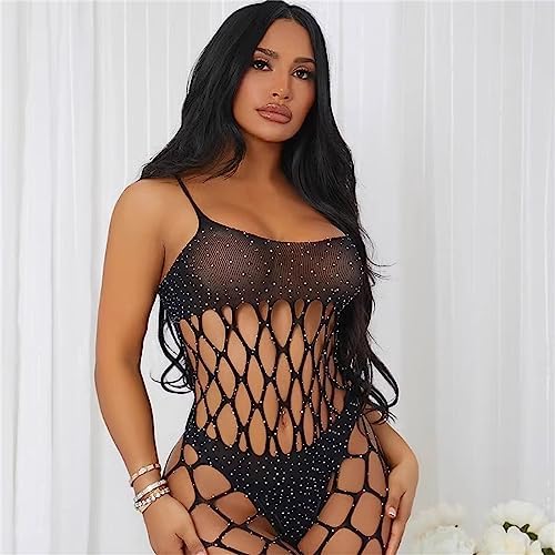 Women's Long Sleeve Open Low Cut Body Stocking Women's Mesh Bodystocking Off The Shoulder Fishnet Bodysuit