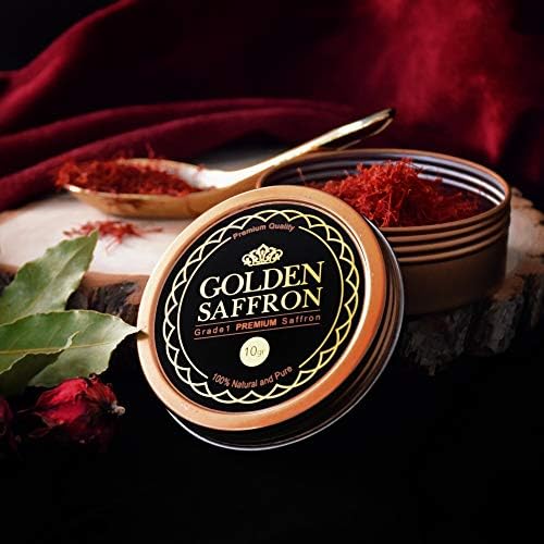 Golden Saffron, Finest Pure Premium All Red Saffron Threads, Grade A+ Super Negin, Non-GMO Verified. For Tea, Paella, Rice, Desserts, Golden Milk and Risotto (10.0 Grams)
