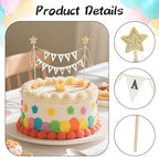 Happy Birthday Flag Banner Cake Topper, Handmade Pennant & Star Garland Birthday Cake Flag Decoration Happy Birth Day Sign & Garland for Party Supplies