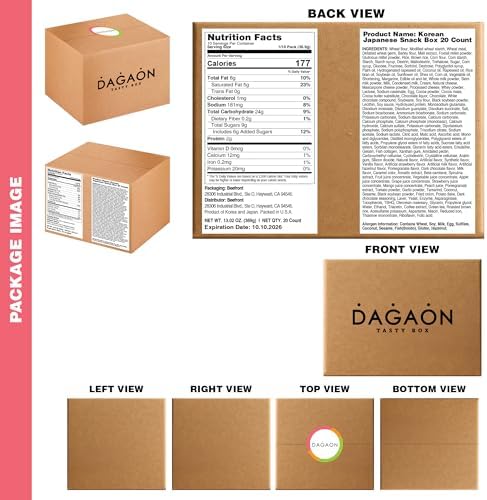 Dagaon Korean Japanese Snack Box - 20 Count. Assortment of Treats from Korea and Japan. Including Ramen, Biscuits, Cookies, Pies, Crackers, Chips, Candies. Dagashi Collection Set.