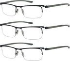 Eyekepper 3 Pairs Half-rim Reading Glasses for Men Metal Readers Black Frame +1.50