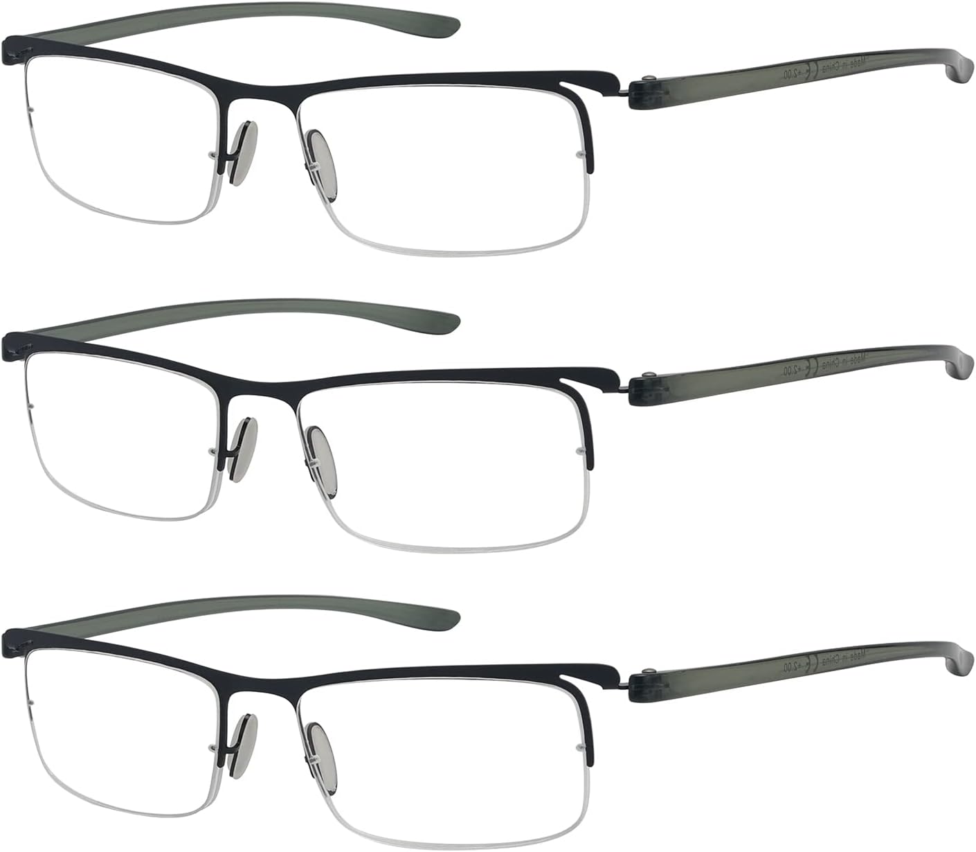 Eyekepper 3 Pairs Half-rim Reading Glasses for Men Metal Readers Black Frame +1.50