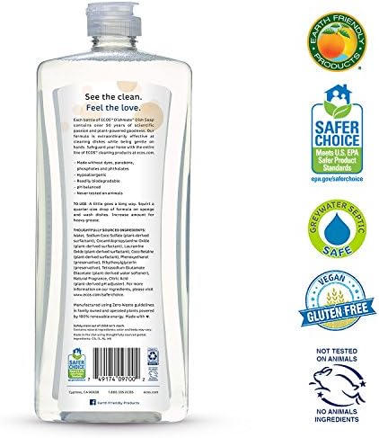 Earth Friendly Products Dishmate, Dishwashing Liquid, Natural Almond, 25 Ounce (Pack of 3)
