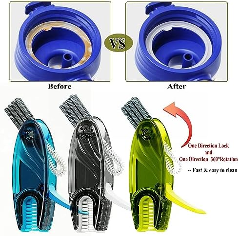 4 in 1 Cup Lid Cleaning Brush Set Multifunctional Bottle Brush Cleaner Tiny Bottle Cup Lid Brush Straw Cleaner Tools Mini Silicone Bottle Cup-Holder Cleaner with Hook Remover Blue Green Grey