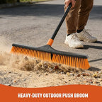 24”Push Broom Brush for Floor Cleaning with 65” Long Handle and Stiff Bristles, Heavy Duty Brush for Shop, Deck, Garage, Concrete,Indoor and Outdoor Broom,Orange