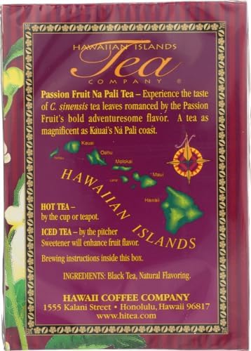Hawaiian Islands Tea Company Passionfruit Na Pali Black Tea, All Natural - 20 Teabags (1 Box)
