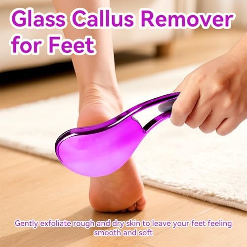 Glass Foot File, Crystal Glass Callus Remover Foot Scrubber and Heel Scraper for Men, Women, Dead Skin Removal Pedicure Tool, Rose Red