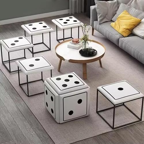 5 in 1 Nesting Ottoman Cube Stool with Swivel Casters Stackable Sofa Chair Stools PU Leather Seating Cube Dice Ottoman Stool Movable Footstool Dressing Chair for Living Room Bedroom Large