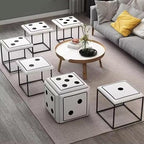 5 in 1 Nesting Ottoman Cube Stool with Swivel Casters Stackable Sofa Chair Stools PU Leather Seating Cube Dice Ottoman Stool Movable Footstool Dressing Chair for Living Room Bedroom Large