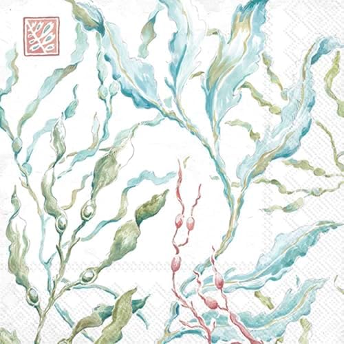 IHR Ideal Home Range Cocktail Napkins Disposable 3-Ply Paper Party Napkin Pack, 5" x 5", Delicate Sea, 20-Count
