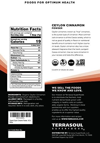 Terrasoul Superfoods Organic Ceylon Cinnamon Powder, 16 Oz - Lab-Tested for Authenticity | Premium Quality and Flavor…