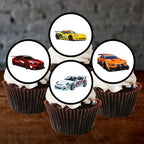 Race Cars Edible Cupcake Toppers, Car Racing Edible Cake Decorations, F1 Racecar Birthday Decorations, Racing Fairy Cake Toppers, 48 x 3cm / 1.18 Inch Wafer Card Discs UNCUT
