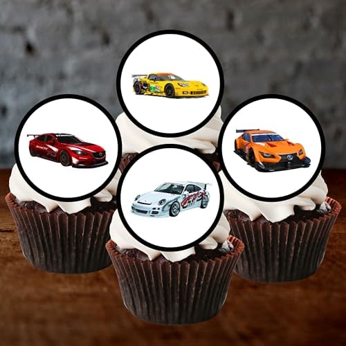 Race Cars Edible Cupcake Toppers, Car Racing Edible Cake Decorations, F1 Racecar Birthday Decorations, Racing Fairy Cake Toppers, 48 x 3cm / 1.18 Inch Wafer Card Discs UNCUT