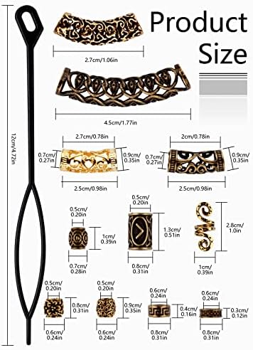 EBANKU 110 PCS Viking Beard Bead, Metal Dreadlocks Beads for Hair Braids Antique Norse Hair Beads with Pull Hair Pin for Hair Braid Bracelet Pendant Necklace DIY Jewelry Hair Decoration (Ancient gold)