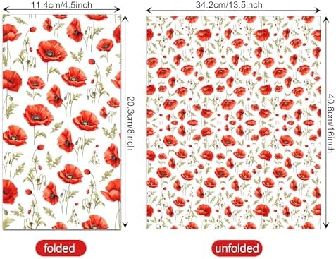 200PCS Poppy Floral Paper Napkins - 4.5" x 8" Folded Red Poppies Flowers Disposable Guest Napkins, Decorative Hand Napkin for Poppies Party Supplies, Dinner, Wedding, Birthday, Garden Party