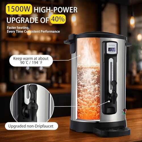 100-Cup Commercial Coffee Urn, 20L Double-Wall Stainless Steel Coffee Maker with Adjustable Temperature Control & Keep Warm, Large Insulated Coffee Pot for Events, Catering, and Offices