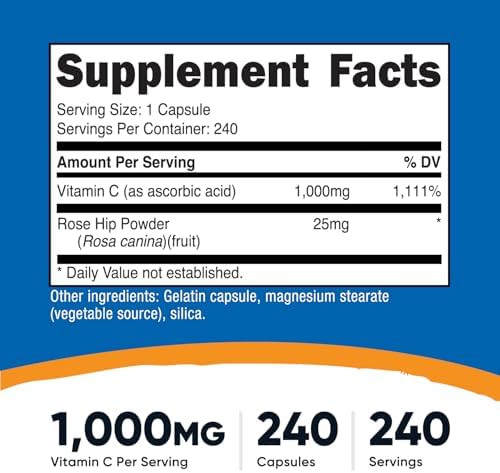 Nutricost Vitamin C with Rose Hips 1025mg, 240 Capsules - Vitamin C 1,000mg, Rose Hips 25mg, Premium, Non-GMO, Gluten Free Supplement