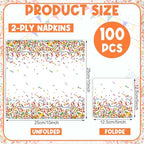 100 Pcs Sprinkles Napkins 2 Ply Disposable Paper Napkins for Baby Shower Birthday Party Theme Table Decor Supplies(White,Confetti)