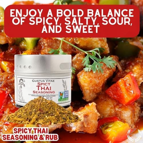 Gustus Vitae - Spicy Thai Seasoning - Non GMO - Magnetic Tin - Authentic Gourmet Spice Blend - Crafted in Small Batches