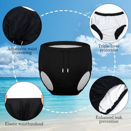 Glitopper 2 Pcs Reusable Adult Swim Diapers Special Needs Cloth Diaper Covers Washable Nappy Trunks Waterproof Leakproof for Postpartum Women Incontinence Protection Unisex(Black,L)