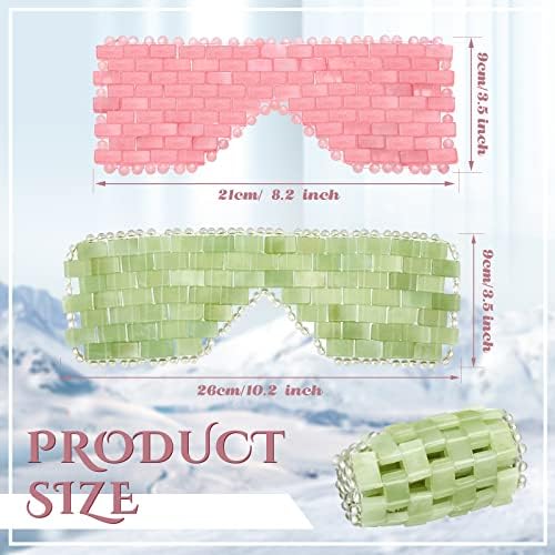 Hicarer 2 Pcs Jade Eye Mask Rose Green Jade Stone Eye Mask Facial Cooling Mask for Alleviate Puffiness Massage Relax Wrinkles Relieve Migraine Meditation Beauty