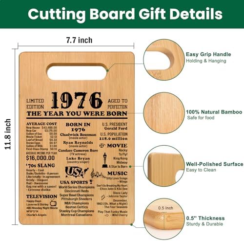 50th Birthday Gifts for Women Men, 1976 Cutting Board Decorations Birthday Gifts for Her Him, 50 Year Old Birthday Gift for Women Men, Unique Back in 1976 Cutting Board Turning 50