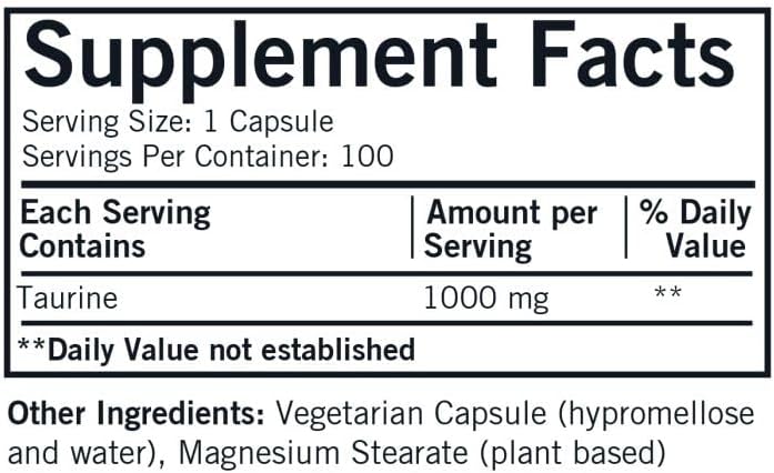 Kirkman L-Taurine 1000 mg - Hypoallergenic | 100 Vegetarian Capsules